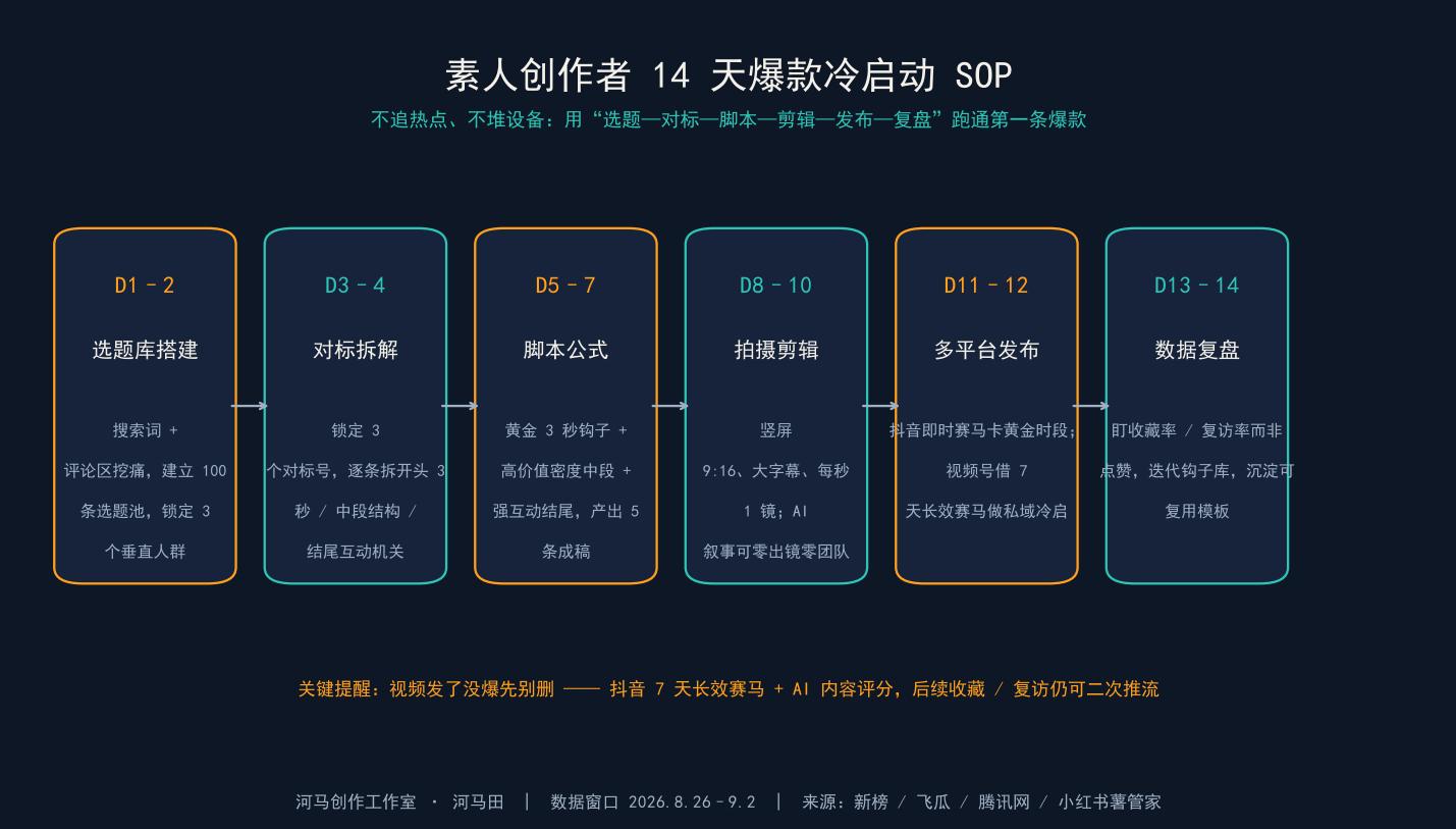 素人创作者14天爆款冷启动SOP时间轴